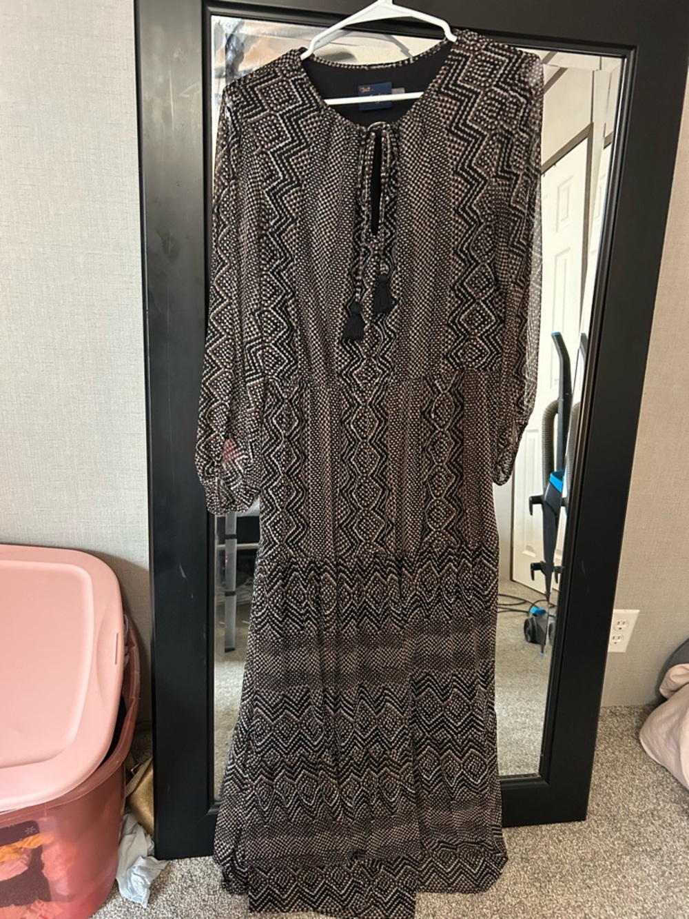 Just...Taylor Black and Cream Maxi Dress with Tie-Neck